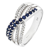 0.6ct Sapphire and 0.14ct Diamond Prong Set Twist Half Eternity Statement Ring in UK Hallmarked 9ct White Gold